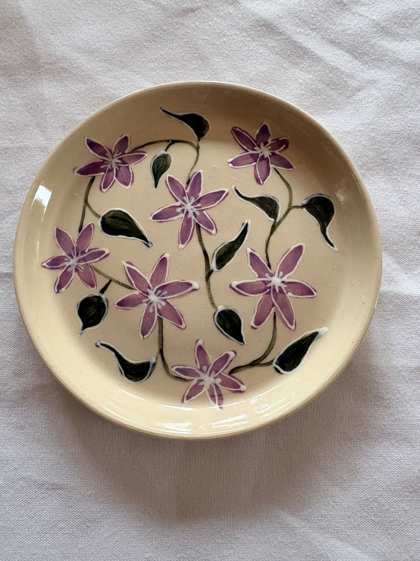 Hand‑Painted Clematis Side Plate – Petal & Earth Collection