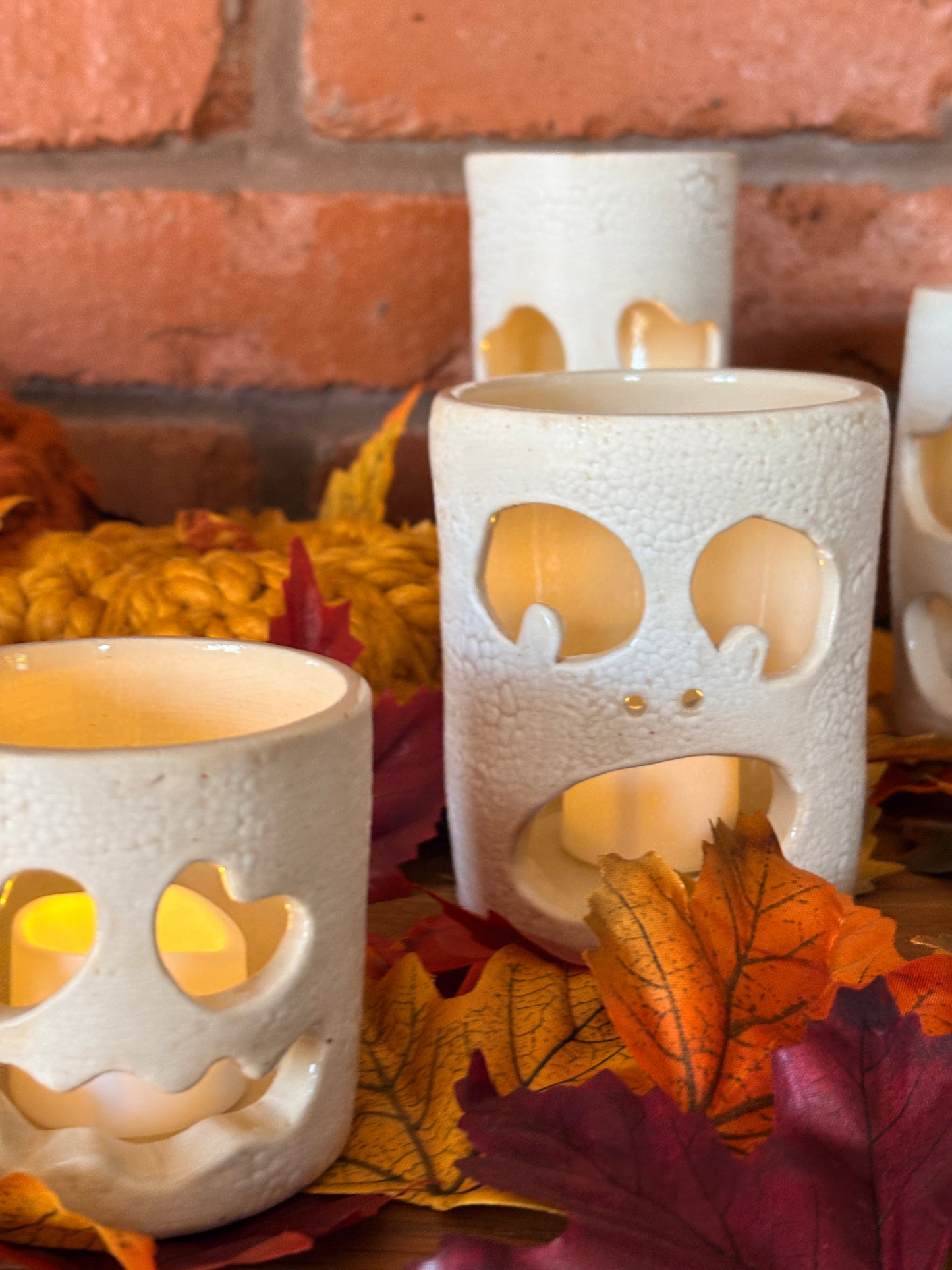 Skull Ghost Tea Light Holder – Autumn Embers Collection