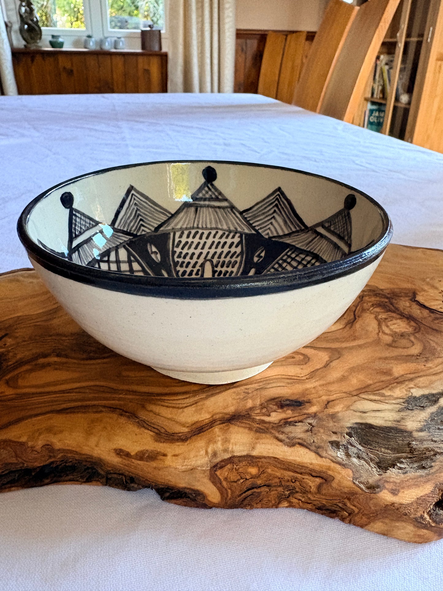 Hand‑Painted Monochrome Geometric Bowl – Ink & Clay Collection