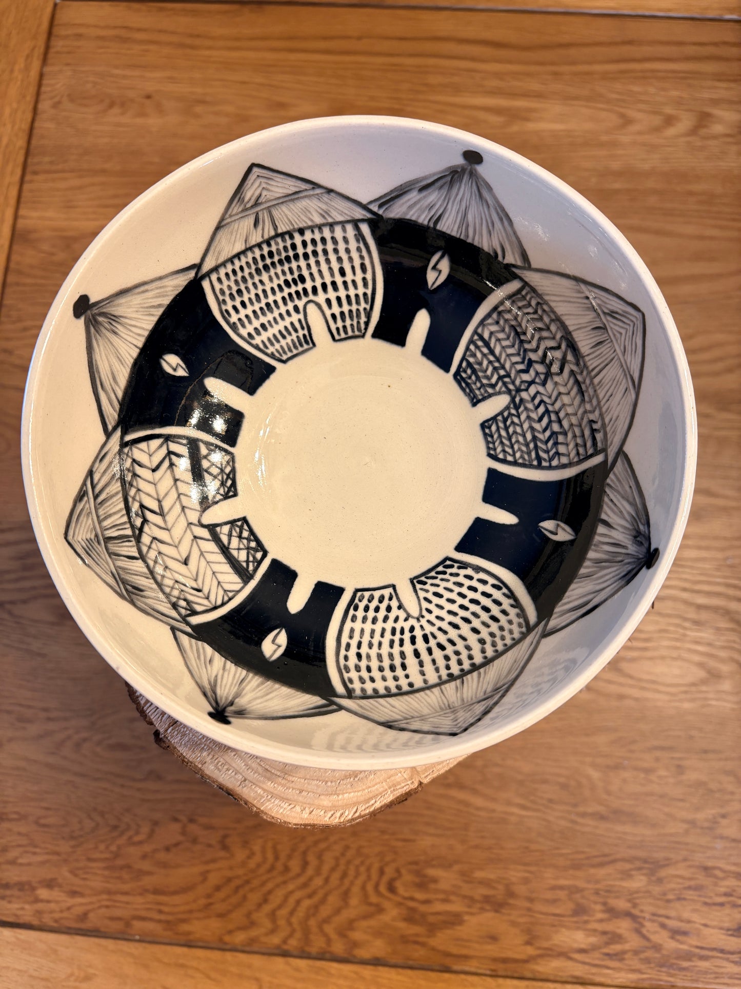 Hand‑Painted Geometric Linework Bowl – Ink & Clay Collection