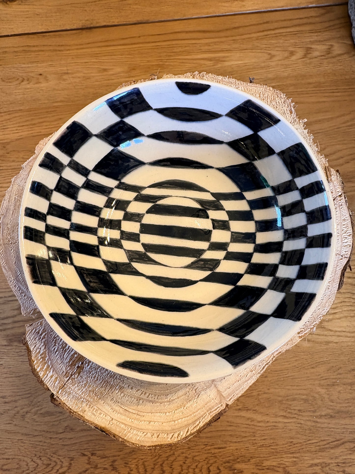 Hand‑Painted Checkerboard Linework Bowl – Ink & Clay Collection