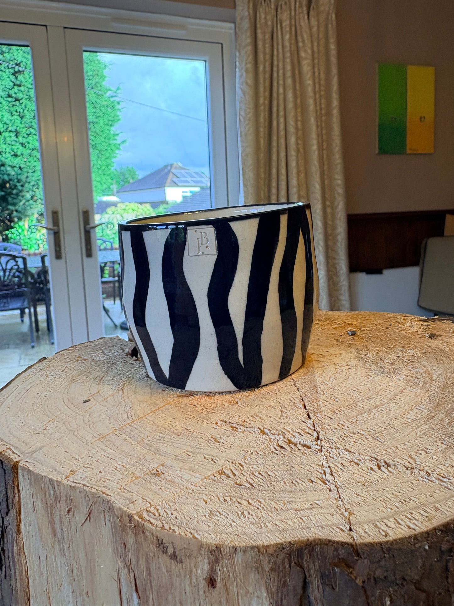 Hand‑Painted Zebra Stripe Tumbler – Ink & Clay Collection