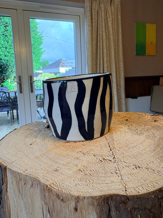 Hand‑Painted Zebra Stripe Tumbler – Ink & Clay Collection