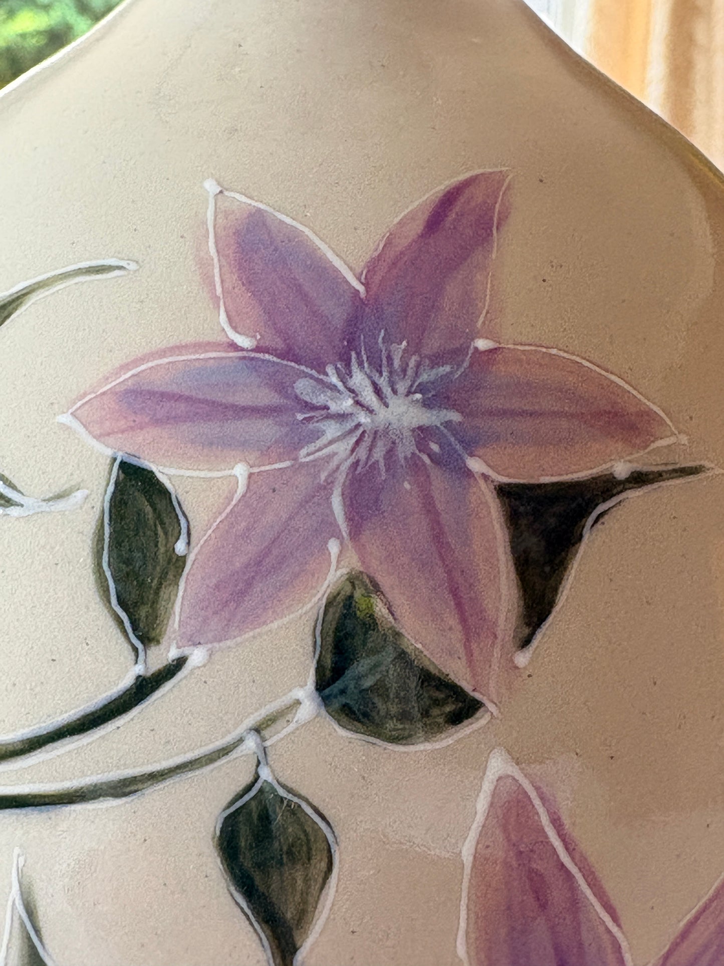 Hand‑Painted Clematis Floral Vase - Petal and Earth Collection