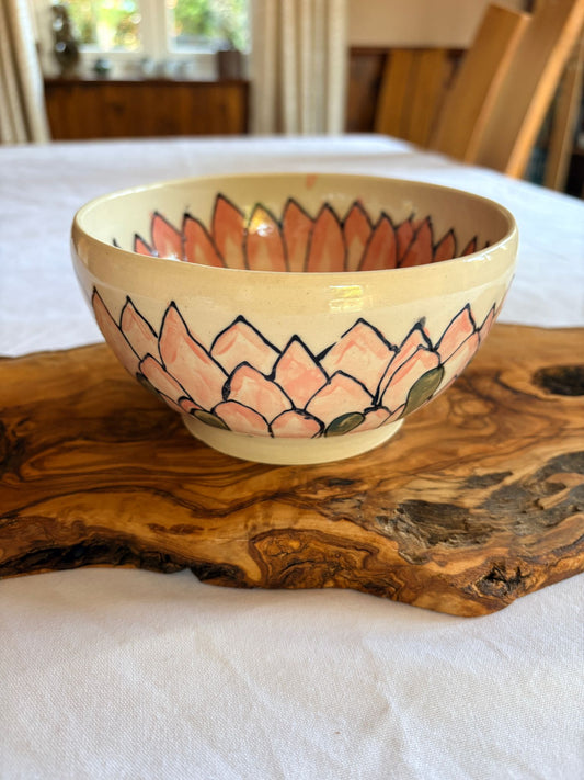 Hand‑Painted Protea Floral Bowl – Petal & Earth Collection