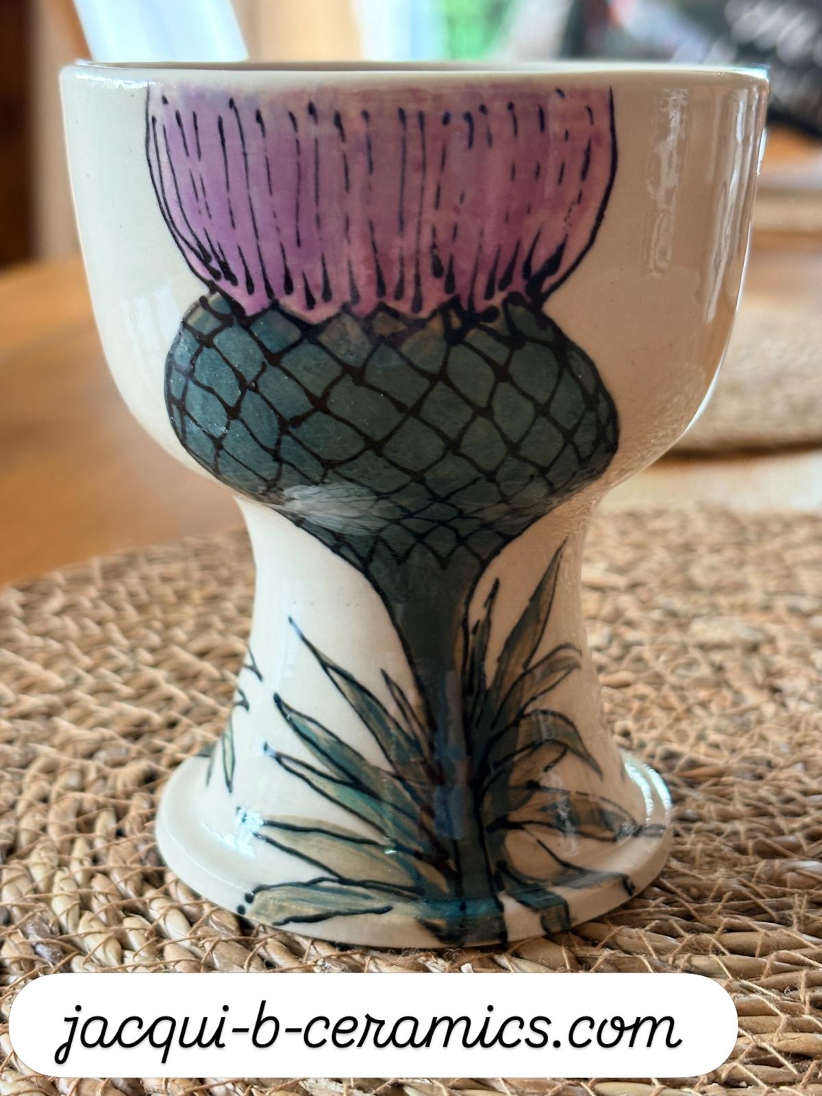 Hand‑Painted Thistle Goblet — Botanical Scottish Motif