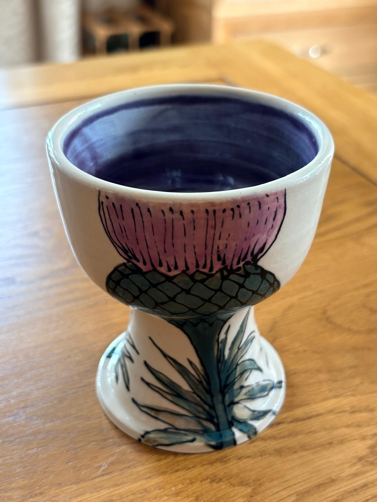 Hand‑Painted Thistle Goblet — Botanical Scottish Motif
