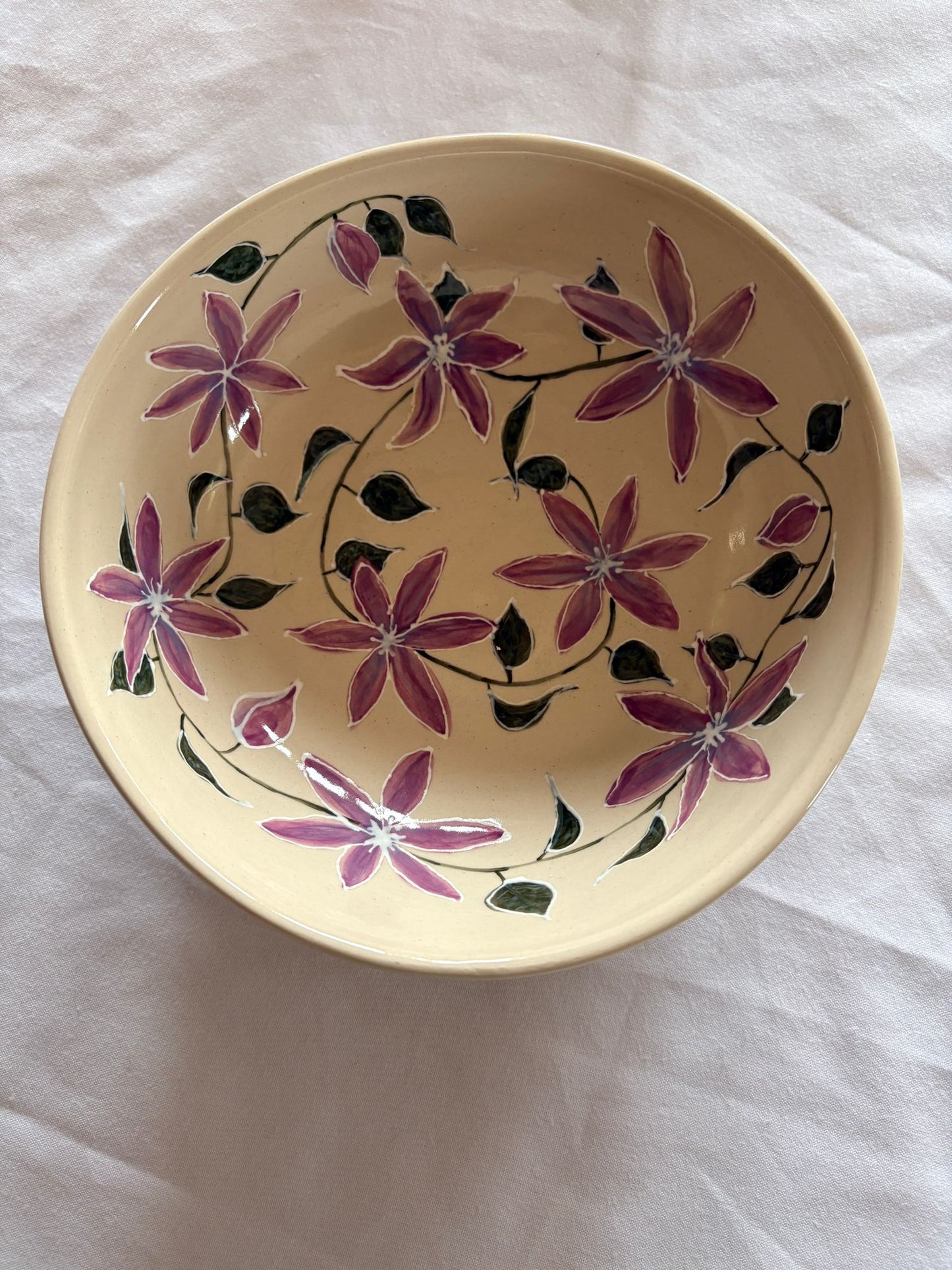 Hand‑Painted Clematis Bowl – Petal & Earth Collection