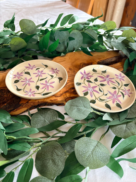 Hand‑Painted Clematis Side Plate – Petal & Earth Collection
