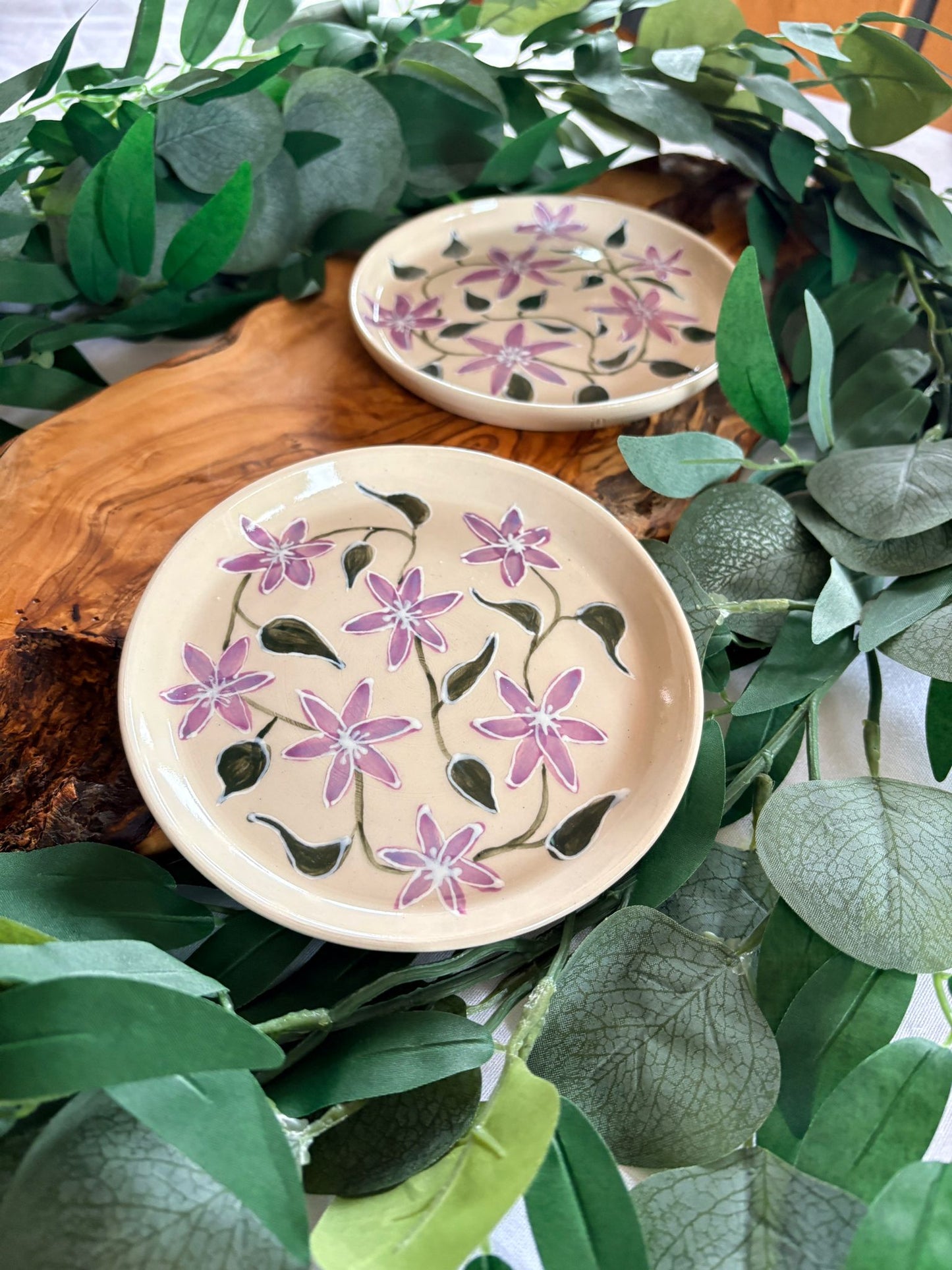 Hand‑Painted Clematis Side Plate – Petal & Earth Collection