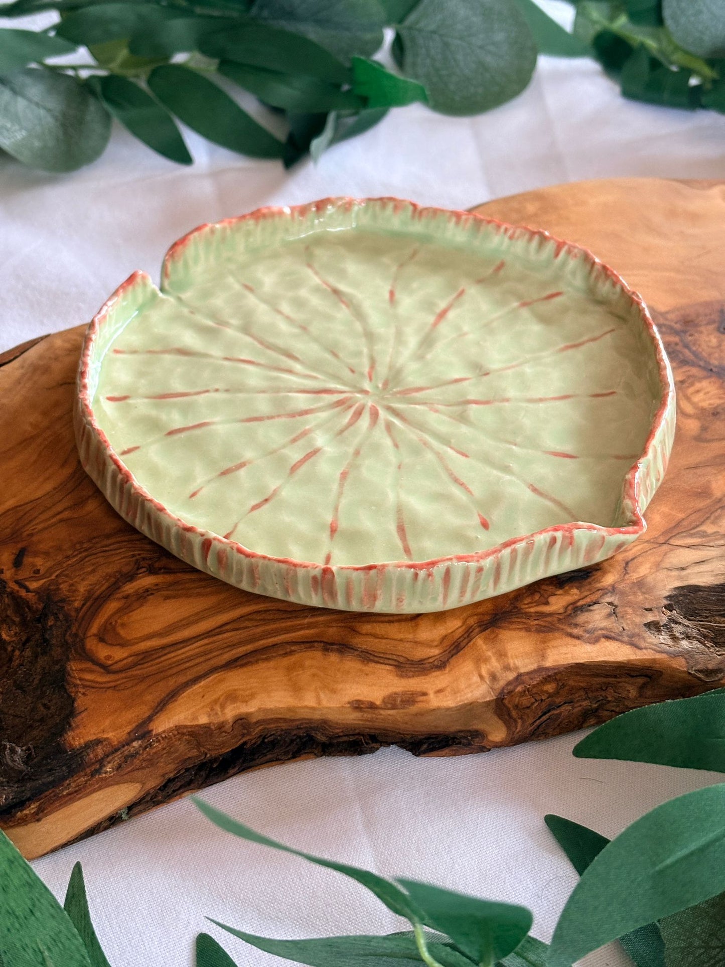 Hand‑Painted Lily Pad Plate – Petal & Earth Collection
