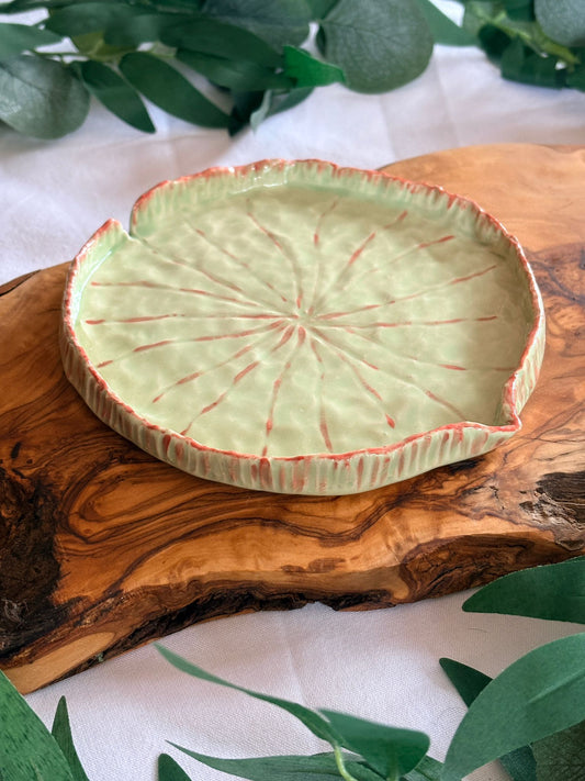 Hand‑Painted Lily Pad Plate – Petal & Earth Collection