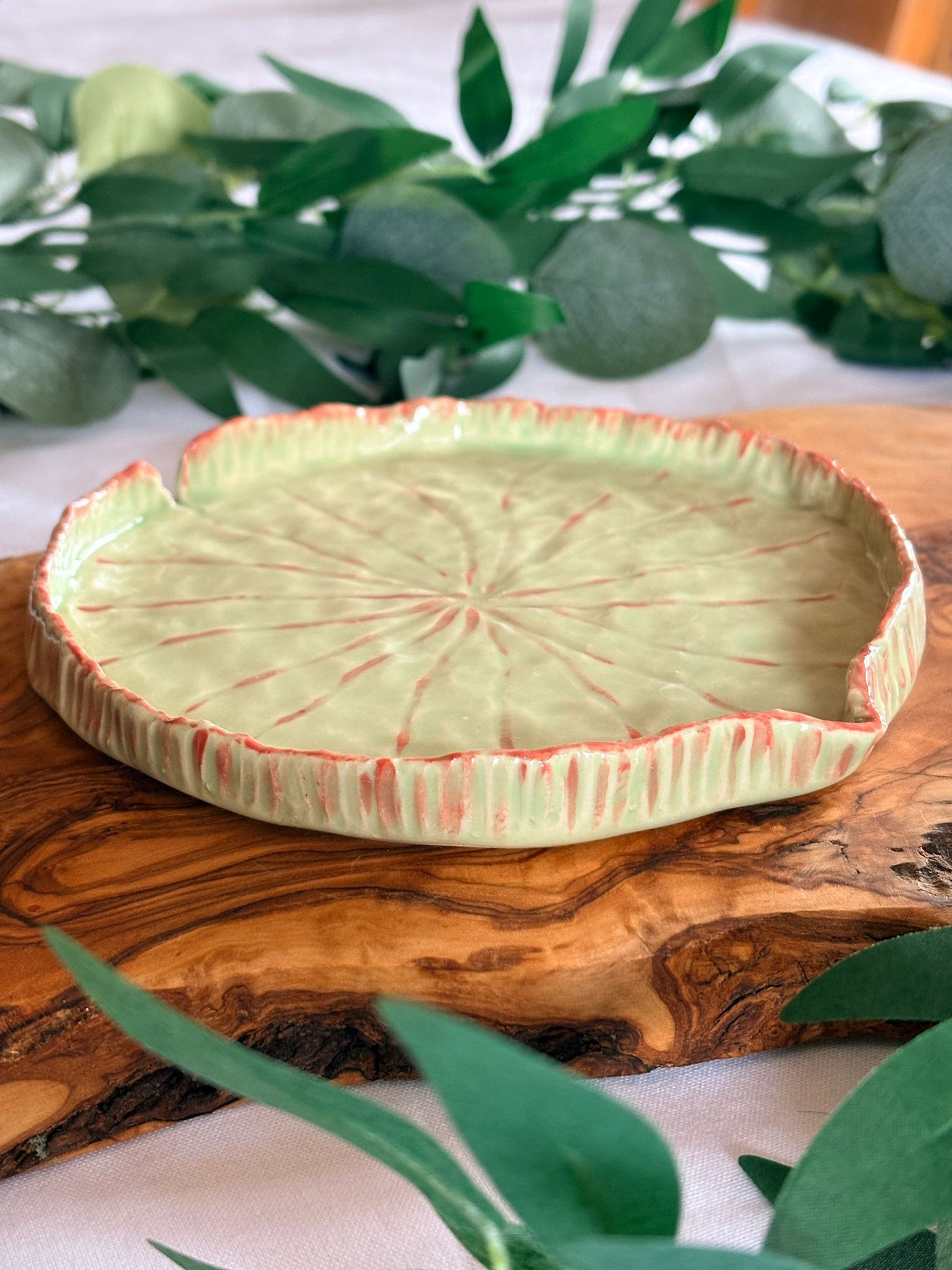 Hand‑Painted Lily Pad Plate – Petal & Earth Collection