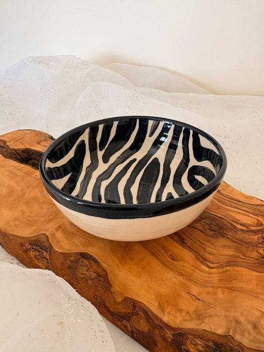 Hand‑Painted Zebra Stripe Bowl  - Ink & Clay Collection