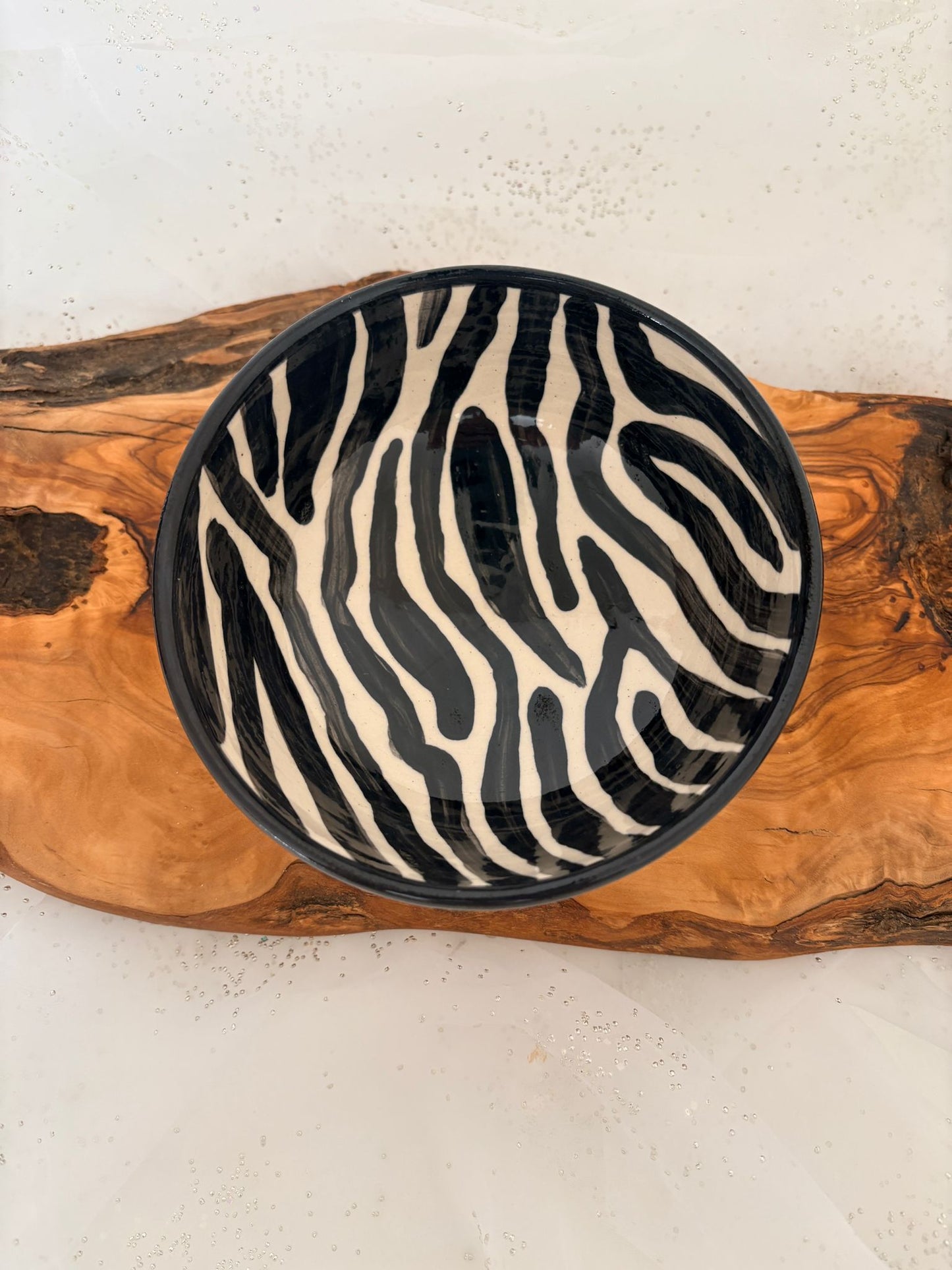 Hand‑Painted Zebra Stripe Bowl  - Ink & Clay Collection